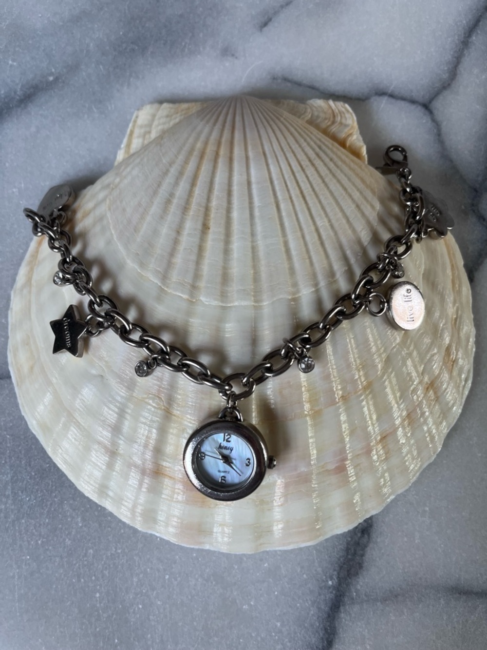8” Silver Charm Bracelet with Watch VTG Y2K